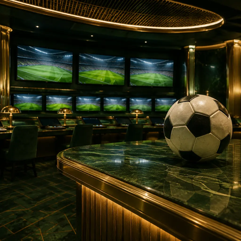 Layar pertandingan sepak bola dan bola di area sportsbook kasino